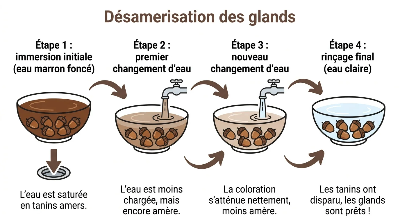 Les 4 étapes de la désamerisation du gland