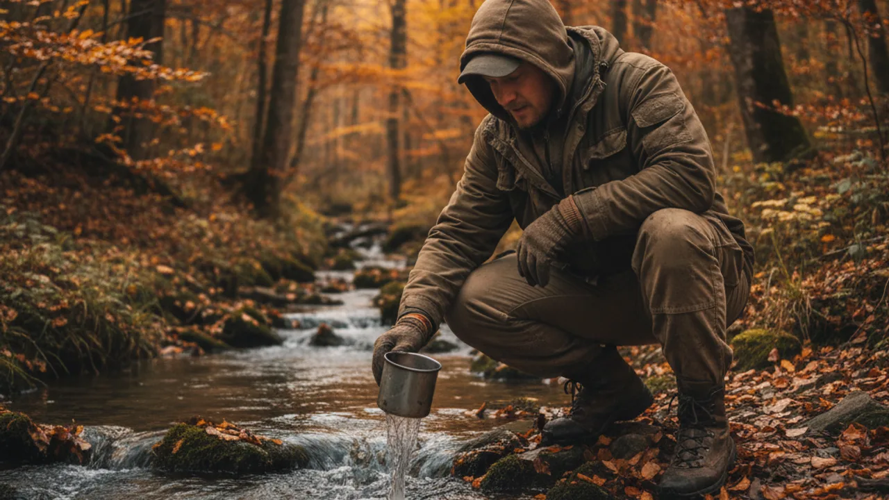 Eau de surface en forêt à purifier en situation de survie
