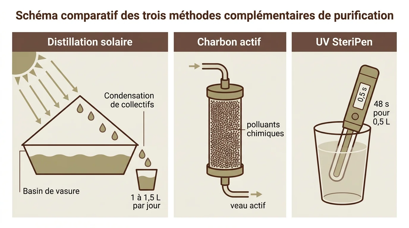 Schéma comparatif des trois méthodes complémentaires de purification